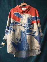 Women's Vintage Hand-Painted Lambs Print Casual Cotton And Linen Shirt